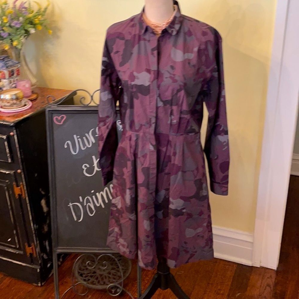 *Cabin Couture* Gap EUC 8 Purple Camo ⭐️Rustic Glam⭐️ Cotton Shirtdress POCKETS
